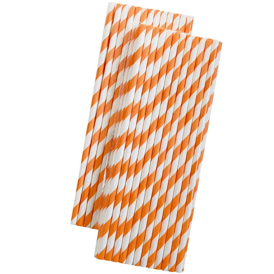 7.75" * 6mm Orange and White Striped Unwrapped Paper Straws 5000pcs/ctn