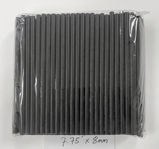 7.75" * 8MM Black Smoothie Paper Straws Wrapped  - 3000/Case
