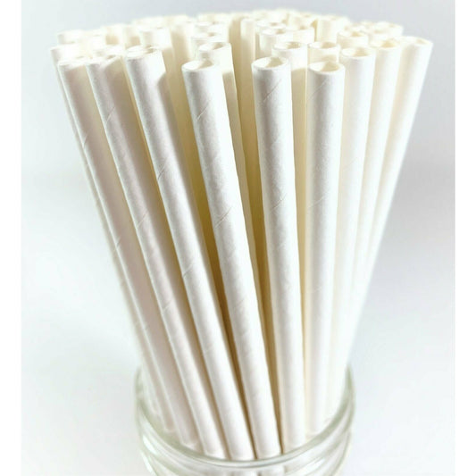 8" * 6mm White Paper Straws Biodegradable Compostable Eco-Friendly-10000pcs/ctn
